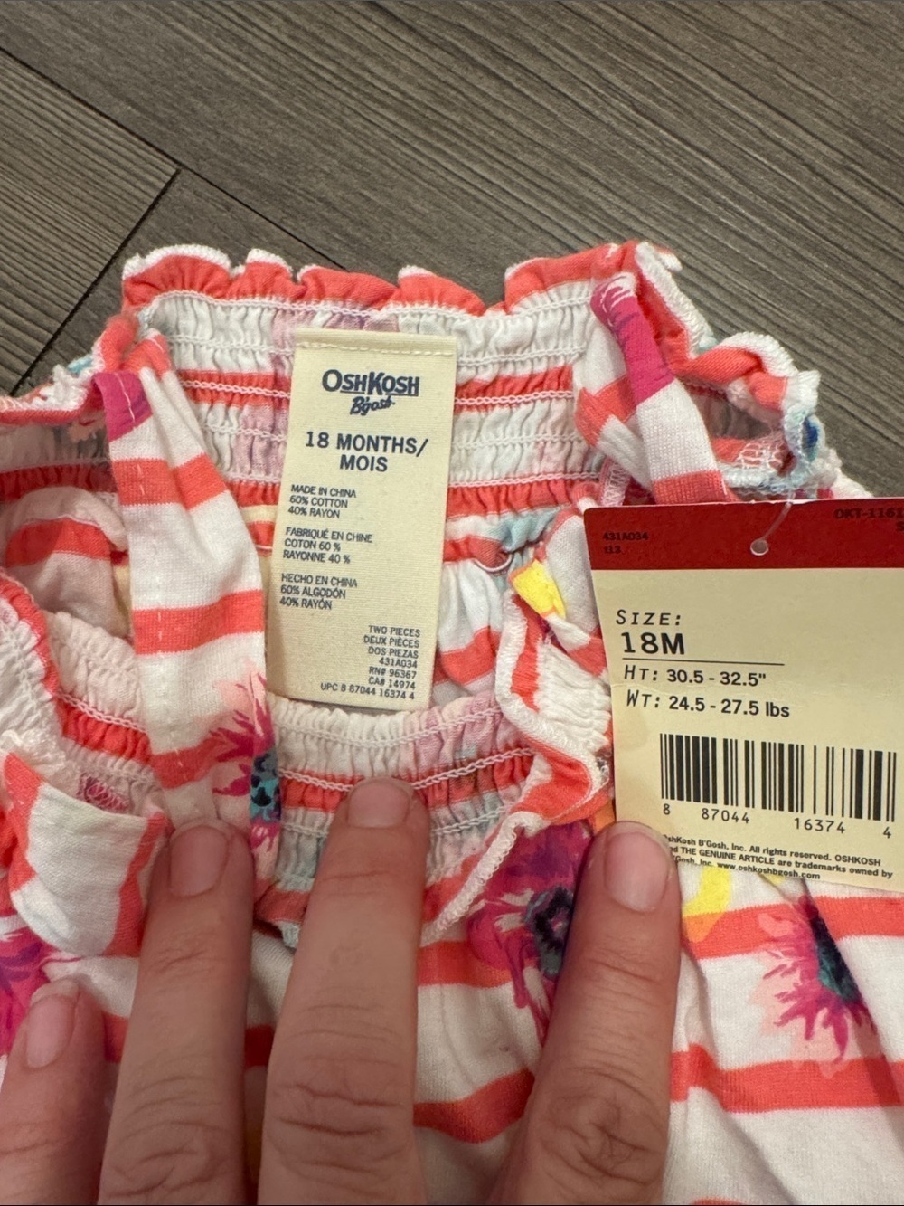 ๐ OshKosh B'gosh Stripe & Floral Dress with Bloomers. 18m. NWT!๐ - Picture 2 of 3